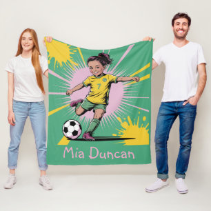 Pop Art Comic Girls Soccer Birthday Party Gift Fleece Blanket