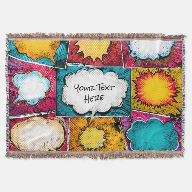 Pop Art Comic Panel Throw Blanket (Front)