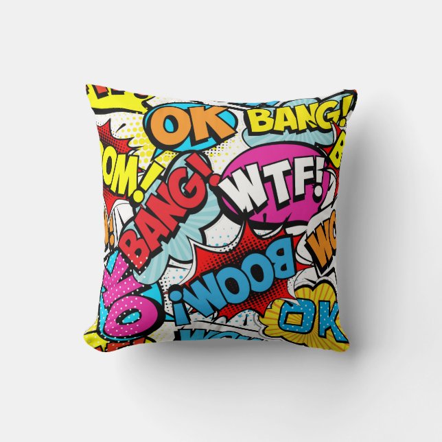 Pop Art Comic: Retro Seamless Pattern Cushion (Front)
