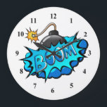 Pop Art Comic Style Bomb Boom! Large Clock<br><div class="desc">This retro comic style Boom! is perfect for any super hero collector or fan boy. The bright graphics have hard lines & bold coloring.</div>