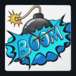 Pop Art Comic Style Bomb Boom! Square Wall Clock<br><div class="desc">This retro comic style Boom! is perfect for any super hero collector or fan boy. The bright graphics have hard lines & bold colouring.</div>