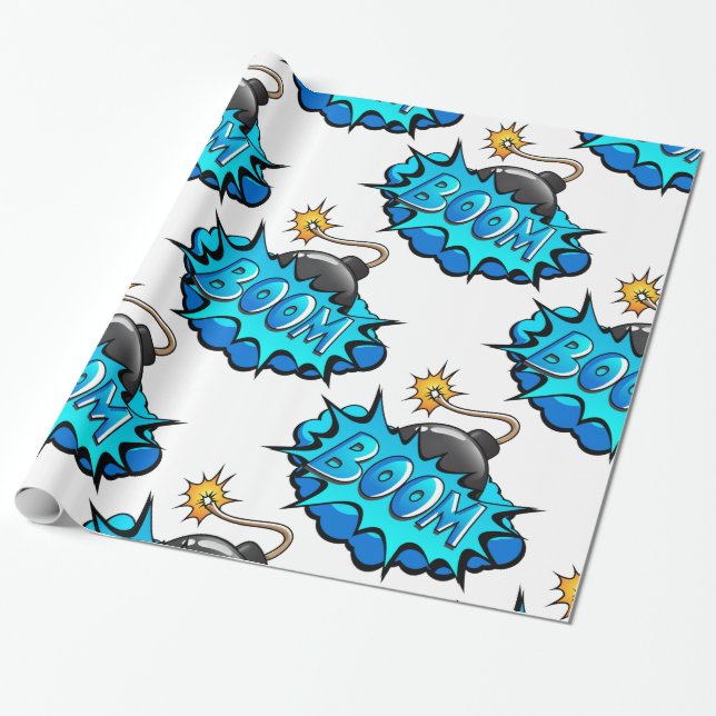 Pop Art Comic Style Bomb Boom! Wrapping Paper (Unrolled)
