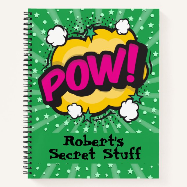 Pop art comic style personalised notebook (Front)