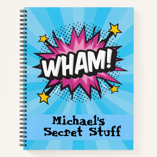 Pop art comic style personalised notebook (Front)