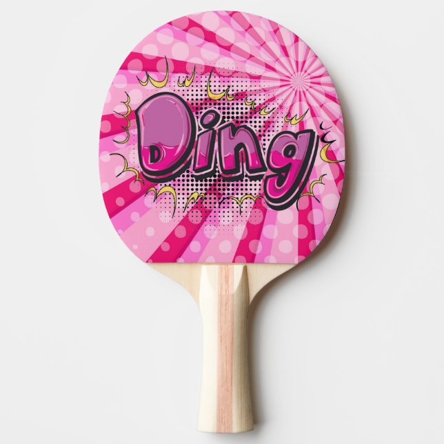 Pop Art Comic Style Pink Ding Hero Personalised Ping Pong Paddle (Front)