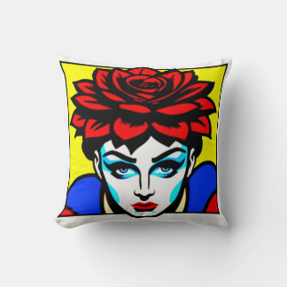 Pop art comic style woman and flowers cushion