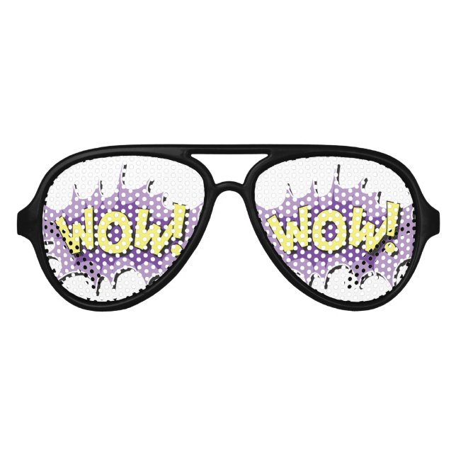 Pop Art Comic Style Wow Aviator Sunglasses (Front)