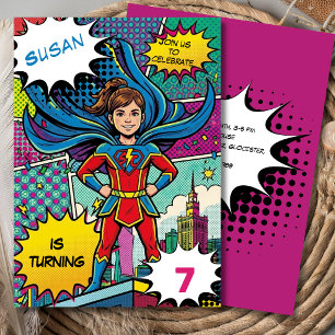 Pop art comic superhero supergirl birthday invitation