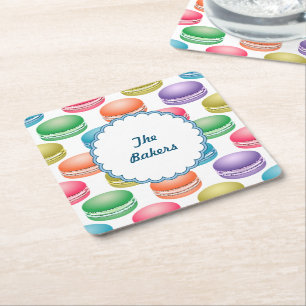 Pop Art Cookies Colourful Macarons Square Paper Coaster