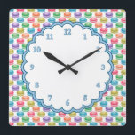 Pop Art Cookies Colourful Macarons Square Wall Clock<br><div class="desc">The cute and colourful pattern decorating this wall clock is made up of graphic macaron cookies in a variety of hues. These baked goodies are quite popular at the moment and make a wonderful subject of this Pop Art inspired design.</div>