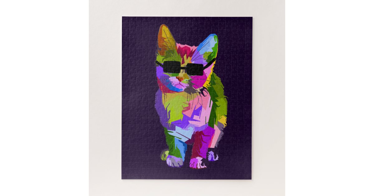 Pop art cool cat funky colorful challenging jigsaw puzzle | Zazzle.co.uk