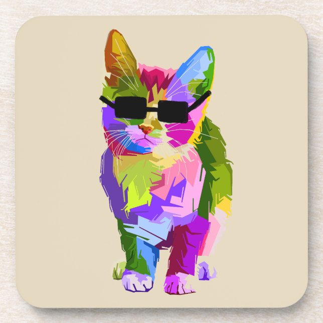 Pop Art cool cat kitty cat art Coaster (Front)
