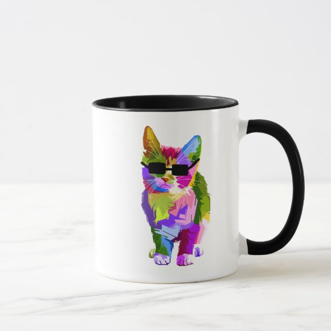 Pop Art cool cat kitty cat art Mug (Right)