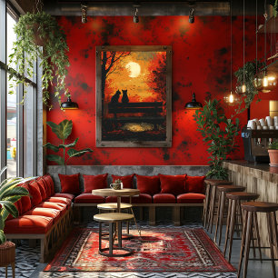 Pop Art: Couple of Cats Under the Moon Photo Print
