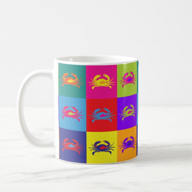 Pop Art Crab Pattern Colourful Coffee Mug (Left)