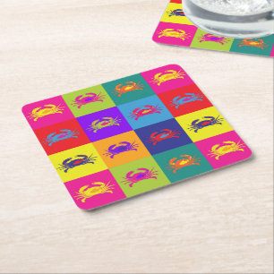 Pop Art Crustaceans Colourful Square Paper Coaster