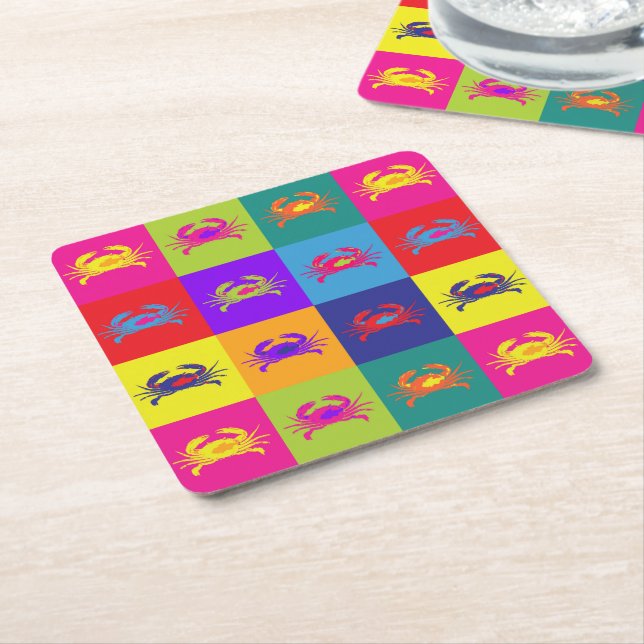 Pop Art Crustaceans Colourful Square Paper Coaster (Angled)