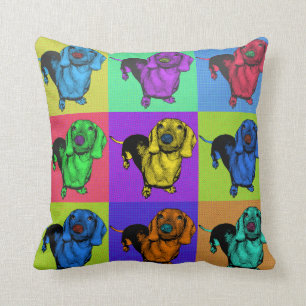 Pop Art Dachsund Doxie Panels Multi-Colour Popart Cushion