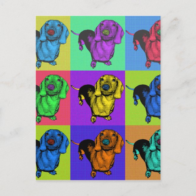 Pop Art Dachsund Doxie Panels Multi-Colour Popart Postcard (Front)
