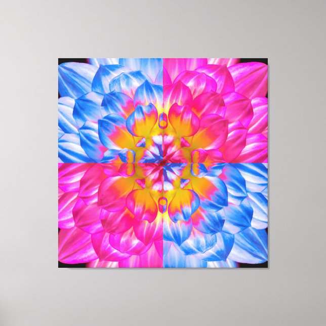 Pop Art Dahlia Flower Grid – Vibrant Pink and Blue Canvas Print (Front)