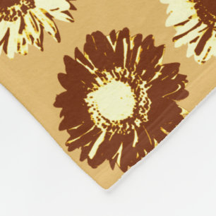 Pop Art Daisies - Brown, Camel and Yellow Fleece Blanket