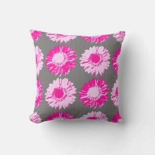 Pop Art Daisies - Fuchsia Pink and Grey Cushion