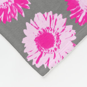 Pop Art Daisies - Fuchsia Pink and Grey Fleece Blanket