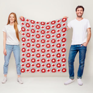 Pop Art Daisies - Red, White and Grey Fleece Blanket