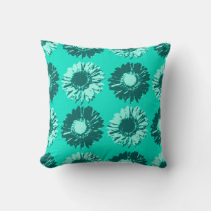 Pop Art Daisies - Turquoise, Aqua and Teal Cushion