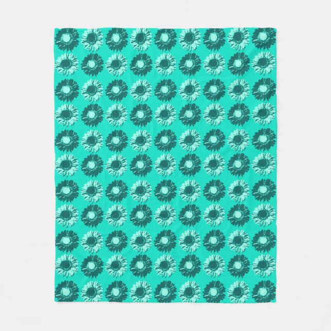 Pop Art Daisies - Turquoise, Aqua and Teal Fleece Blanket (Front)