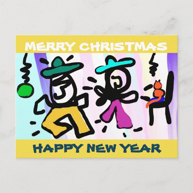 Pop art Dancing! Merry Christmas! Holiday Postcard (Front)