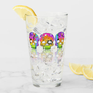 Pop Art Day of the Dead Skulls Glass