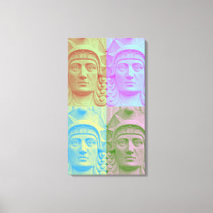 Pop Art Deco Stone Head Sculpture Wrapped Canvas