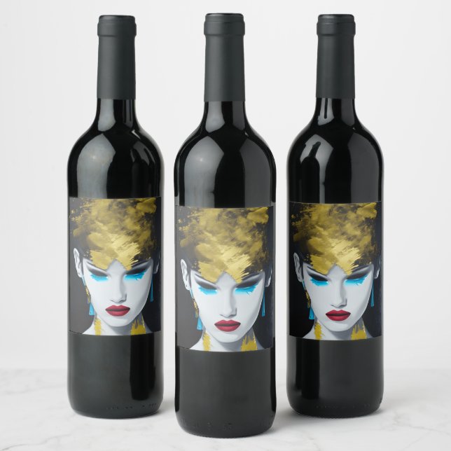 Pop Art Decor in Gold and Turquoise  Wine Label (Bottles)