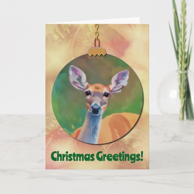 Pop Art Deer Animal Art Christmas Holiday Card (Front)