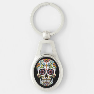 Pop Art Dia de los Muertos Sugar Skull Comic Key Ring