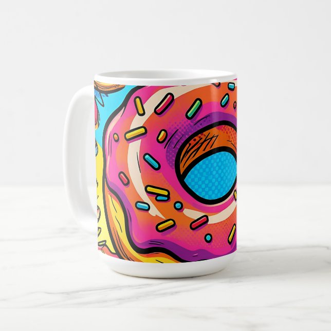 Pop Art Doughnuts Pattern Coffee Mug (Front Left)