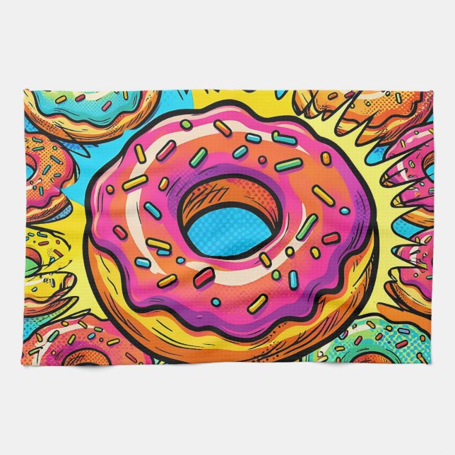 Pop Art Doughnuts Pattern Tea Towel (Horizontal)