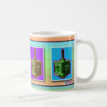 Pop Art Dreidels Cup or Mug<br><div class="desc">Dreidels as pop art are featured on this fun drinking cup that you can order as a mug, travel mug, beer stein or frosted stein or mug in a variety of colours & styles.</div>