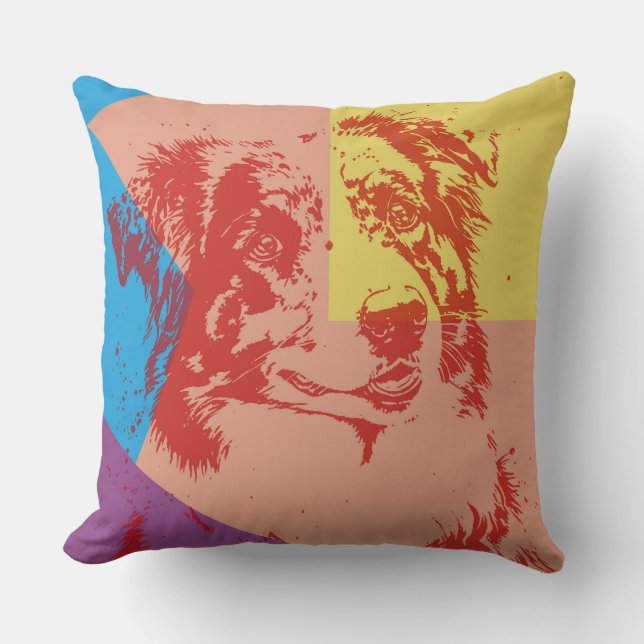 Pop Art Effect Australian Shepherd / Dog Lover Cushion (Front)