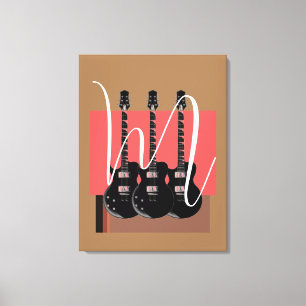 Pop Art Electric Guitar Monogram Initial Canvas Print