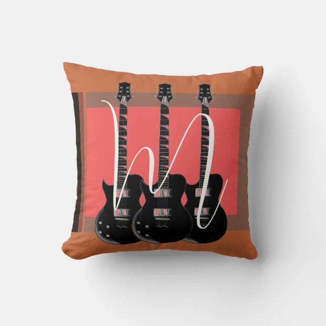Pop Art Electric Guitar Monogram Initial Cushion (Front)