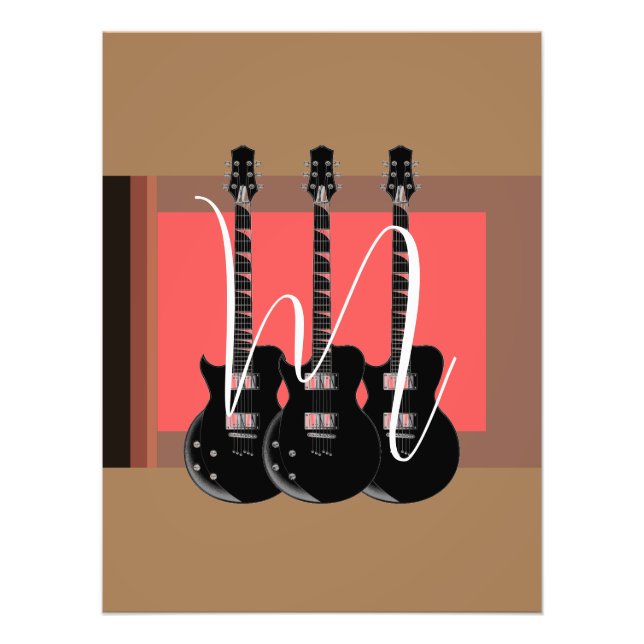 Pop Art Electric Guitar Monogram Initial Photo Print (Front)