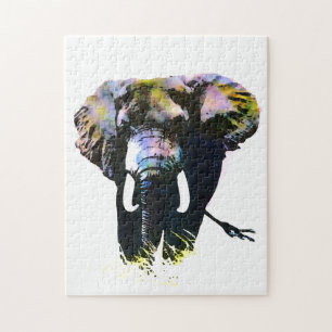 Pop Art Elephant - Animal Illustration Painting Jigsaw Puzzle