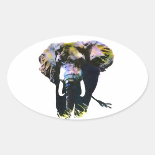 Pop Art Elephant Oval Sticker
