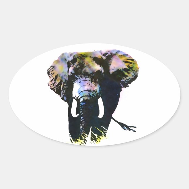 Pop Art Elephant Oval Sticker (Front)