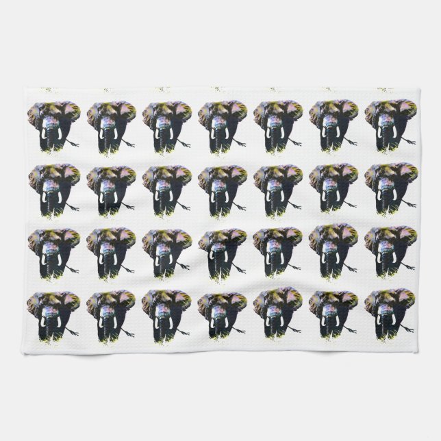 Pop Art Elephant Retro Illustration Tea Towel (Horizontal)