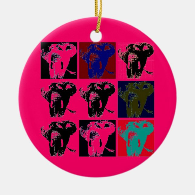 Pop Art Elephants Ceramic Tree Decoration (Front)