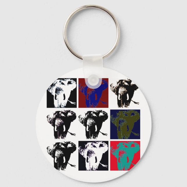 Pop Art Elephants Key Ring (Front)