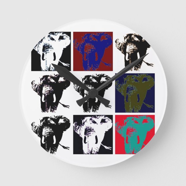 Pop Art Elephants Round Clock (Front)